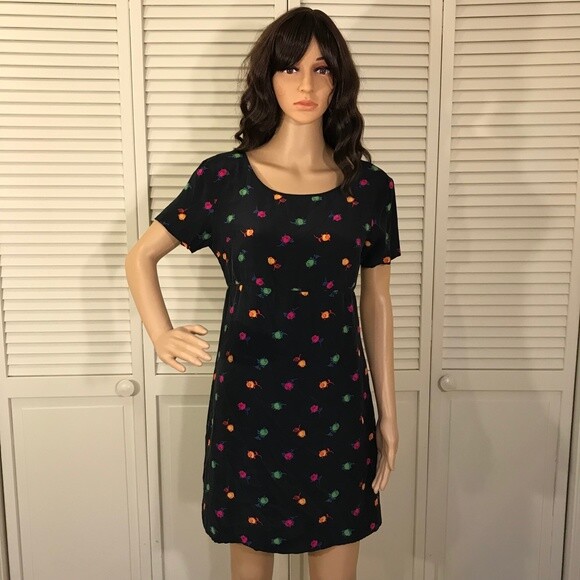 Vintage Lilly Pulitzer Empire Waist Silk Rose Print Mini Scoop Neck Dress  Size 6
