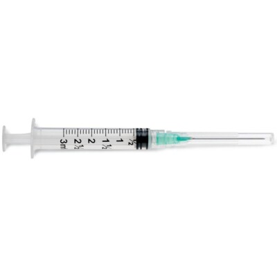 Medline LUER LOCK DISPOSABLE SYRINGE WITH 21G x 1.5'' NEEDLE 100 Count box