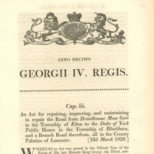 Antique Act of Parliament Repairing Road Brandlesome Moss Gate Elton 1829 politi