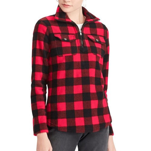 NEW Chaps Womens 1/4 Zip Cozy Rich Buffalo Plaid Polar Fleece Shirt Top XS M NWT - Picture 8 of 8