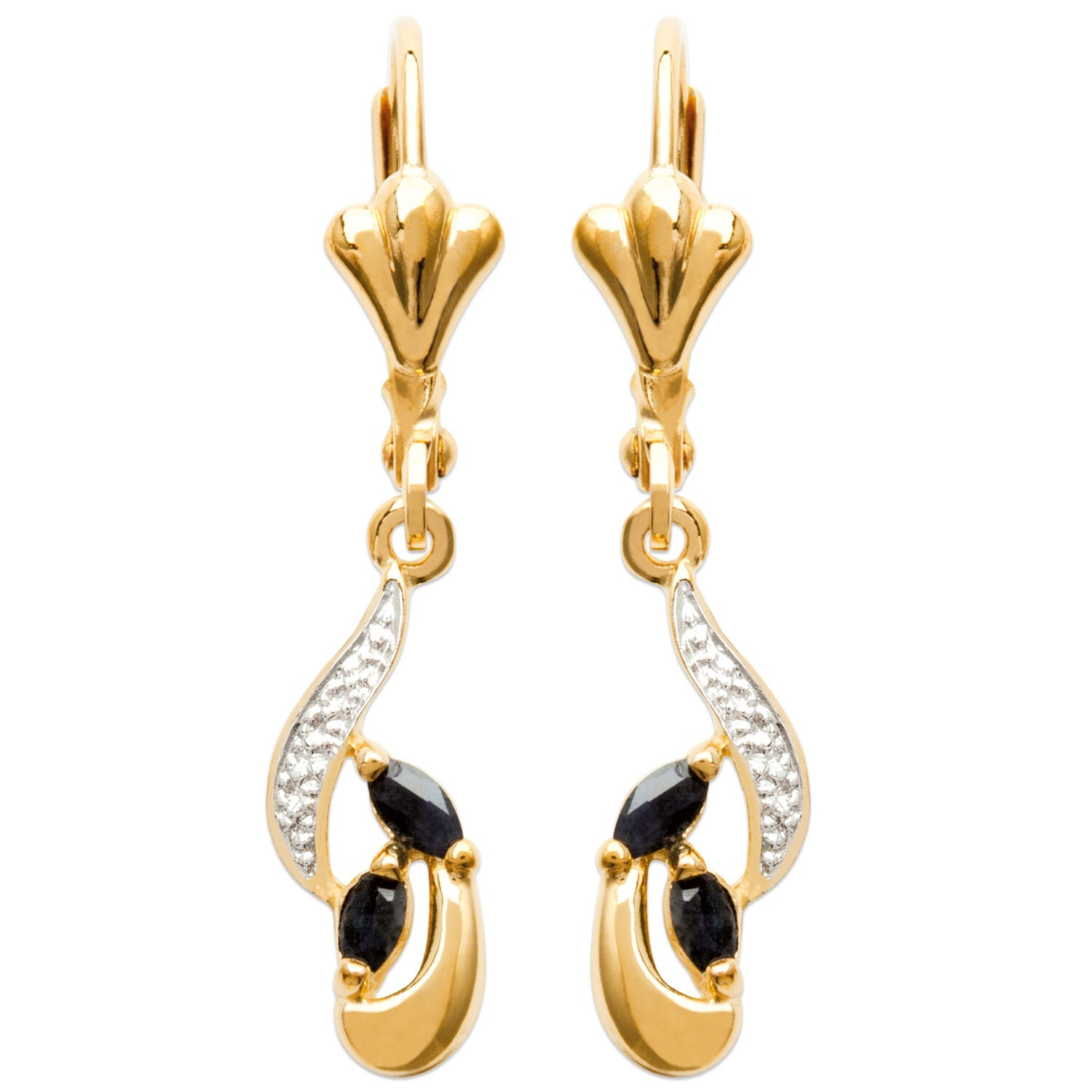 Boucles pendantes saphir zirconium plaqué or, le cadeau d'anniversaire idéal pour elle