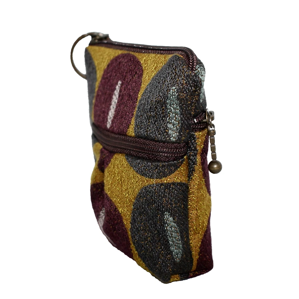 MARCUA Roo Bolsa Mini Cremallera Monedero Llavero Moneda Granate Dorado Azul Círculos Tapiz Foto 3 de 4