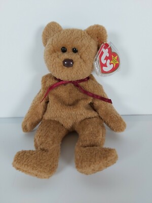 Ty Beanies Baby ''Curly '' Bear Brown Nose,  P.E. Pellets 
