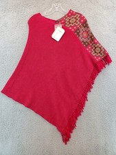 Inca Fashions Women  s Size OS Red Alpaca Poncho Pullover 100 Baby Alpaca NWT