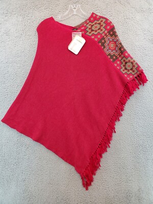Inca Fashions Women s  Size OS Red Alpaca Poncho Pullover 100% Baby Alpaca NWT