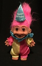 Vintage HAPPY BIRTHDAY CLOWN 5" Russ Troll Doll - Pink Hair with Hat Item 18317
