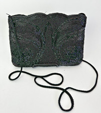 Carla Marchi Black Beaded Evening Bag Crossbody Shoulder Purse 8"x6"