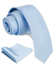 2.4" Slim Necktie and Handkerchief Set For Men Solid Skinny Tie Set Baby Blue