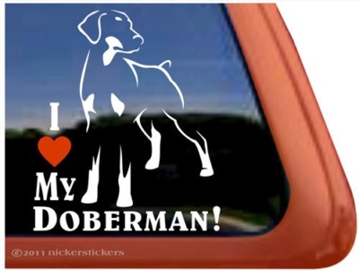 I Love My Doberman Dog Vinyl Window Decal Sticker - 5" Tall