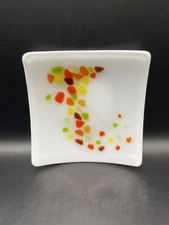 Fused GlassPlate/Trinket Dish Confetti/Gum Drop/Rainbow Art Glass