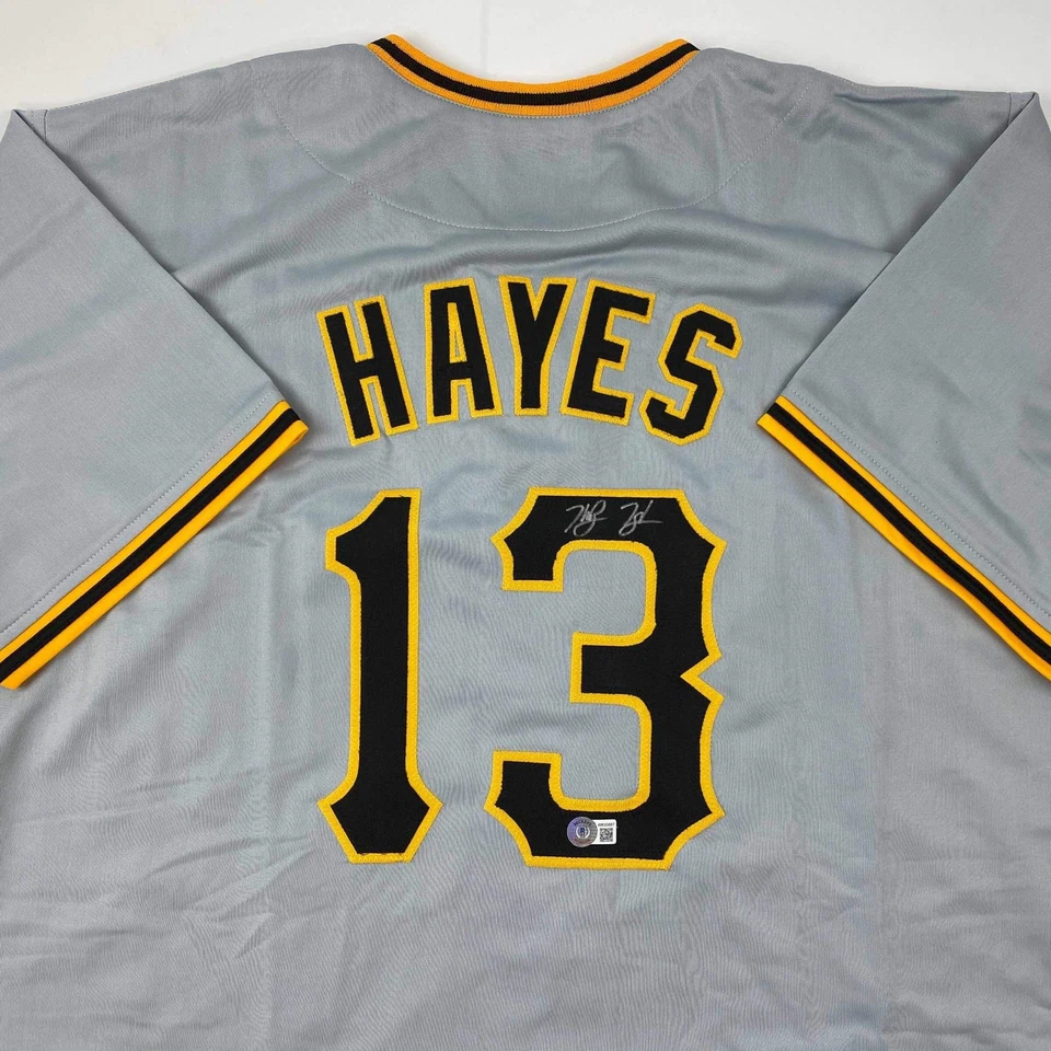 Autographed/Signed Ke'Bryan Hayes Pittsburgh Grey Baseball Jersey Beckett COA - Image 2 of 4