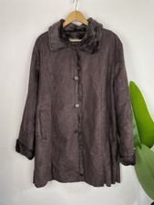 Vintage Xl 16-20 Brown Faux Suede Fluffy Sheepskin Overcoat Gabriella Vicenza