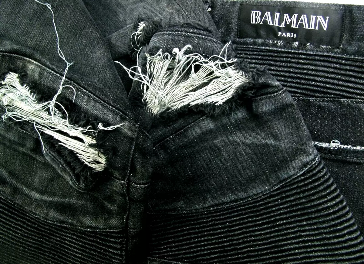 HOT BALMAIN BIKER SKINNY TAPERED DISTRESS BLACK Denim Jeans 29 x30 | eBay