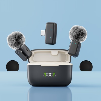 2 Wireless Lavalier Microphones with Charging Case - Clip-On, USB-C, 100°C High