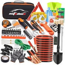 82Pcs Car Roadside Emergency Kit with Jumper Cable - Automotive Safety Kit 