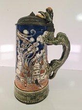 Antique Mettlach Dragon Stein Large 1 Liter Ferman Stein #1786