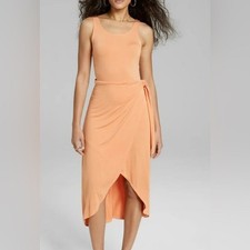And Now This Elegant Orange Sleeveless Side Tie Tulip Midi Dress Size XS