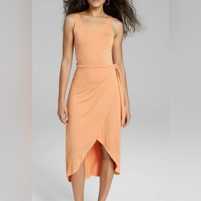 And Now This Elegant Orange Sleeveless Side Tie Tulip Midi Dress Size XS