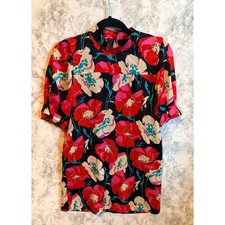 Zara Trafaluc Poppy Floral  Print Mock Neck Short Sleeve Mini Dress Size S