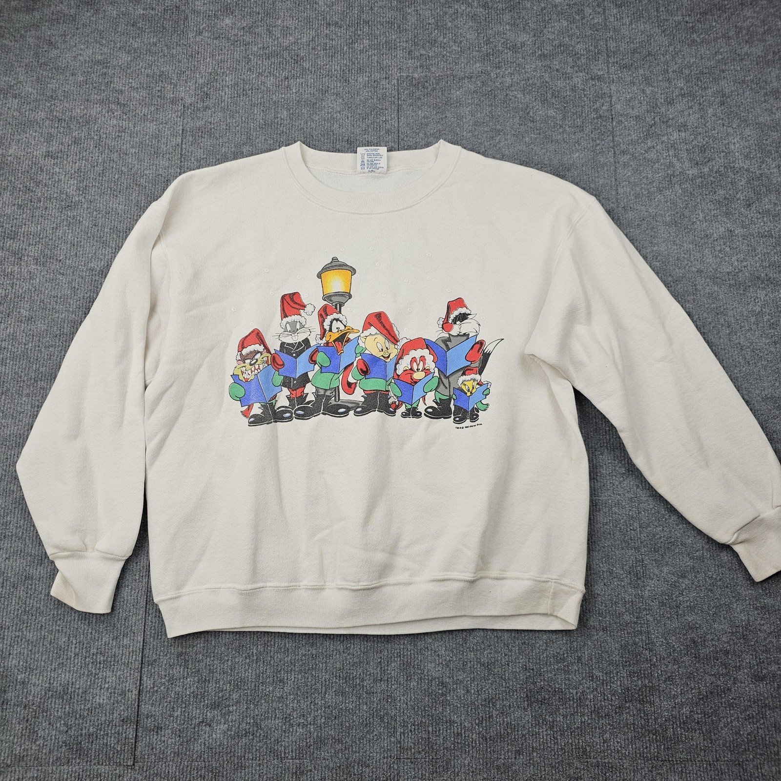 Vintage Looney Tunes Sweatshirt Mens XL White Christmas Carolers Holiday 90s