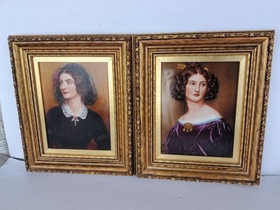 Pair Vintage RPM Germany Framed Porcelain Plaques Lola Montez & Kaula Nanette