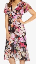 NWT Adrianna Papell Women's Floral Faux Wrap Ruffle Dress Size 18 $178 BHLDN