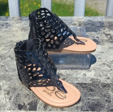NEW Bebe Girls Black Patent Cut Out Gladiator Toe Post Sandal Toddler Sz 5