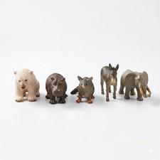 Lot of 5 Mini Animal Figures Polar Bear Elephant Hippo Donkey Opossum