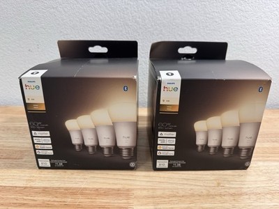 2x Philips Hue Smart LED A19 Bulb 4-Pack, Warm White Light 2700K, E26 Base
