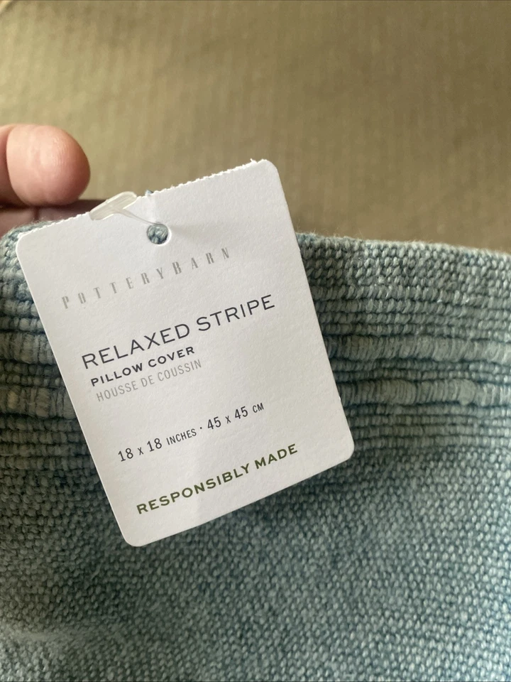 NEW!! POTTERY BARN RELAXED STRIPE LINEN/COTTON PILLOW COVER 18"SQ CHAMBRAY BLUE - Image 3 of 4