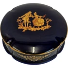 La Reine Limoges Porcelain Trinket Box Blue Gold Design 14cm Diameter