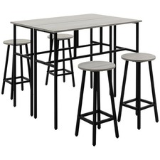 Image of HOMCOM 6-Piece Bar Table Set Industrial Breakfast Tables Stools