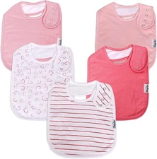 KiddyStar Baby Girl Toddler Large Drool Bibs Pink Solids/Prints Set of 5 NEW!