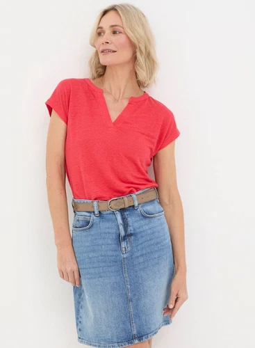 FatFace Bright Red 100% Linen Notch Neck Tee - US Size 18