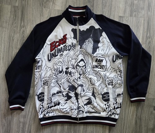 Vintage Ecko Unltd Y2K Jacket Mens XL Black White Graffiti Comic Patch Marc Ecko - Picture 1 of 8