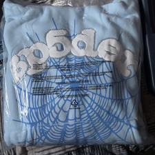 Spyder Pullover Hoodie Light Blue White Web Pattern Appliqu  Unisex Size M