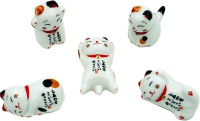 5-PCS White Cat Chopsticks Rest Dinner Spoon Fork Knife Holder Stand