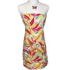 Tommy Hilfiger Strapless Floral Mini Dress Size 8 Pink Yellow Cotton Stretch
