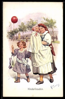 Artist postcard Charles holiday: children's pleasures, girl with balloon, boy mother  