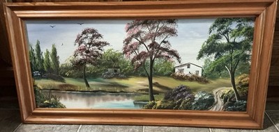 Vintage Original Mamie Sherlock Signed M Lock  60's Oil Painting On Masonite
