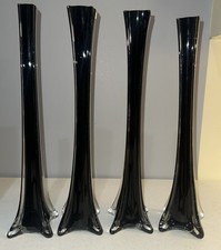Jarrones Torre Eiffel 4 piezas negro vidrio soplado a mano abierto 1-2”H15-16”, base 3” ArtNouv