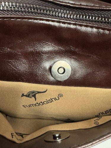 Bolso de Hombro Fumddaishu Cuero Genuino Elegante XBY Negro con Borde Marrón - Imagen 10 de 17
