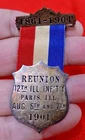 CIVIL WAR 12th ILLINOIS INFANTRY VETERANS REUNION BADGE 1861-1901 PARIS ILLINOIS