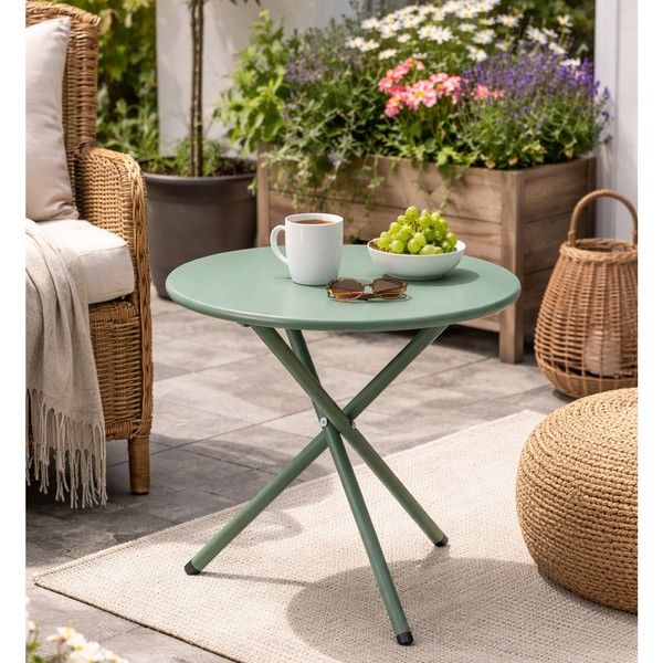 Outdoor Balkontisch Beistelltisch Gartentisch Rund GrüN Stahl Ø48Xh48Cm-image