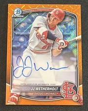 2025 Bowman Chrome MegaBox JJ Wetherholt Orange Mojo On Card Auto /25 Cardinals