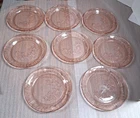 Eight (8) Pink depression 1930’s Sharon Cabbage Rose 9” dinner plates