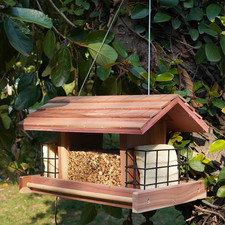 Wooden Bird Feeder for Outdoors Hanging Mount Large Capacity, Red Cedar Garde...