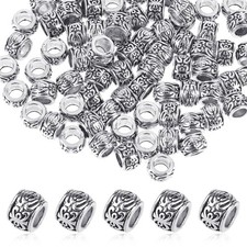 100 PCS Silver Round Spacer Beads with Large Hole, 8mm Tibetan Small,
