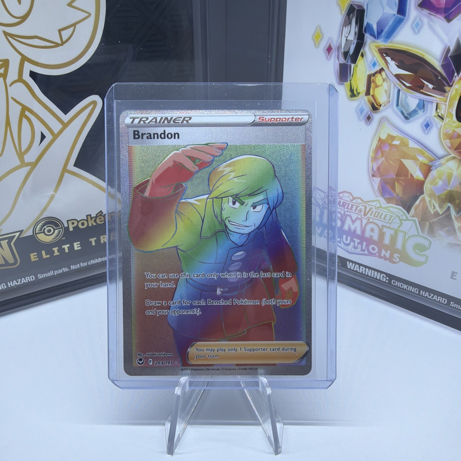 Pokémon Brandon Full Art Trainer Holo Secret Rare 203/195 Silver Tempest Card