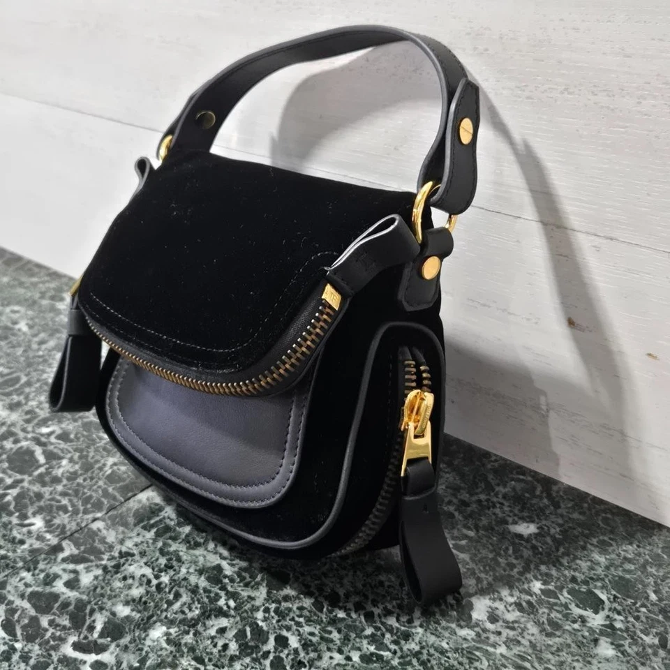 Tom Ford Bolso de Hombro con Cremallera Grande para Mujer Bolso de Mano Cuero Gamuza Negro con Caja Foto 2 de 4